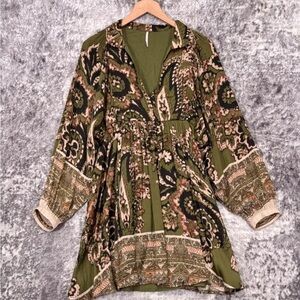 Free People Olive and Black Floral Dress